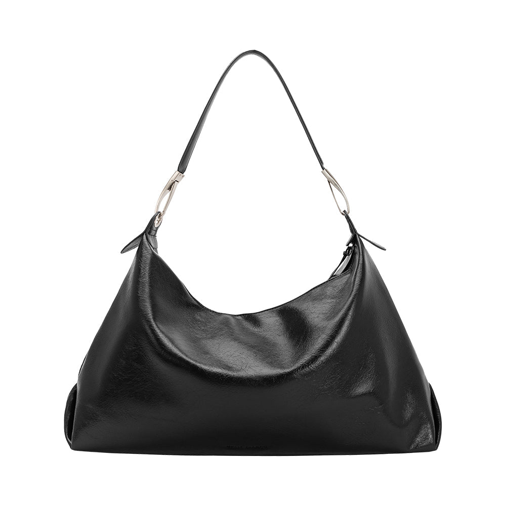 Black Charlie Large Crinkly Recycled Vegan Leather Tote Bag - Melie Bianco
