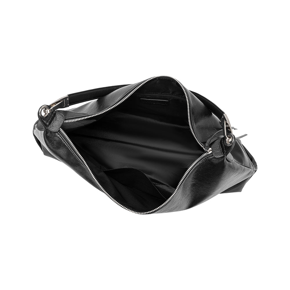 Black Charlie Large Crinkly Recycled Vegan Leather Tote Bag - Melie Bianco