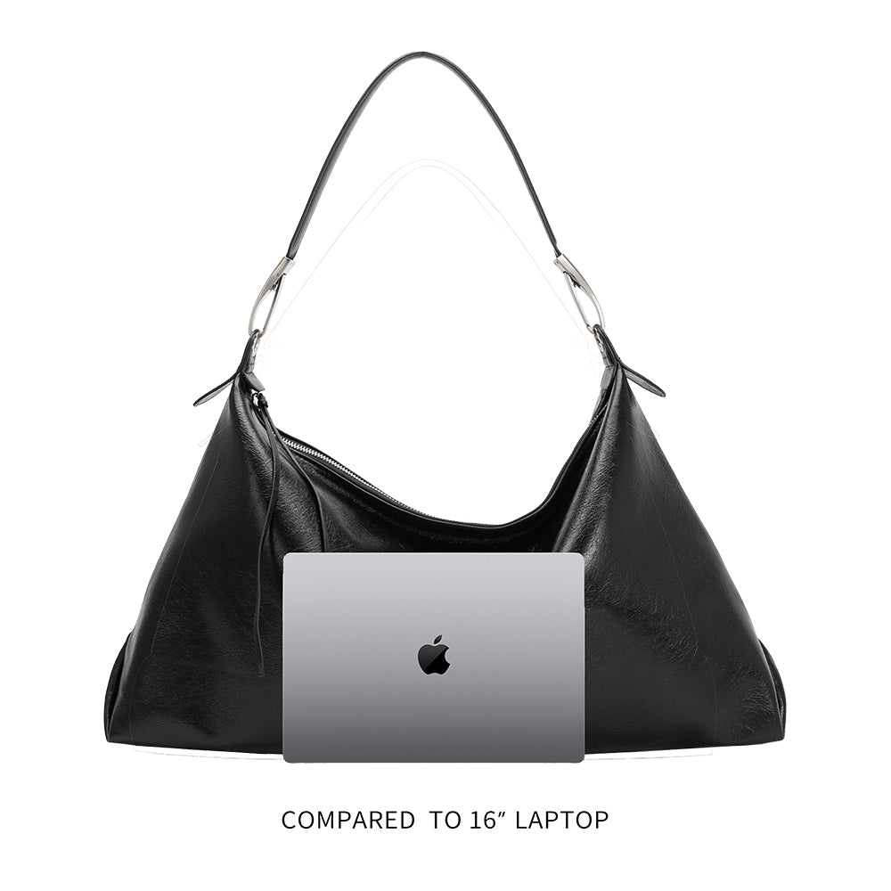 Black Charlie Large Crinkly Recycled Vegan Leather Tote Bag - Melie Bianco