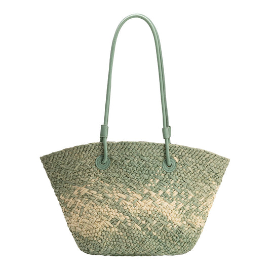Sage Sunset Straw Vegan Tote Bag - Melie Bianco