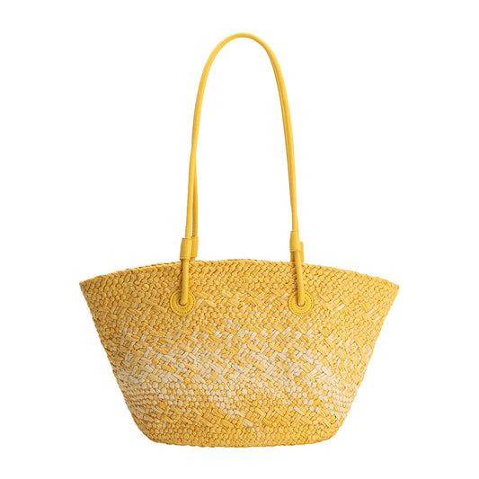 Yellow Sunset Straw Vegan Tote Bag - Melie Bianco
