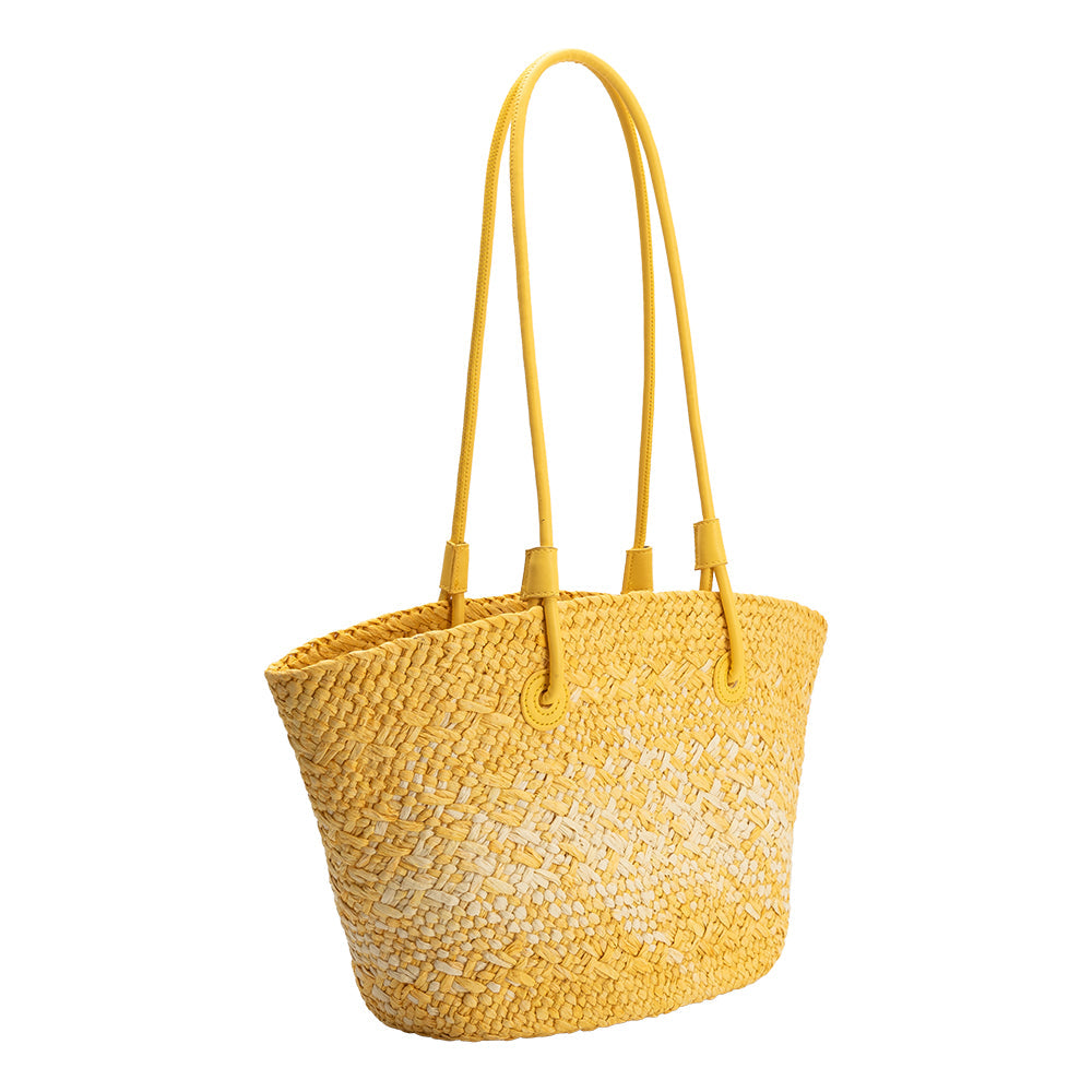 Yellow Sunset Straw Vegan Tote Bag - Melie Bianco