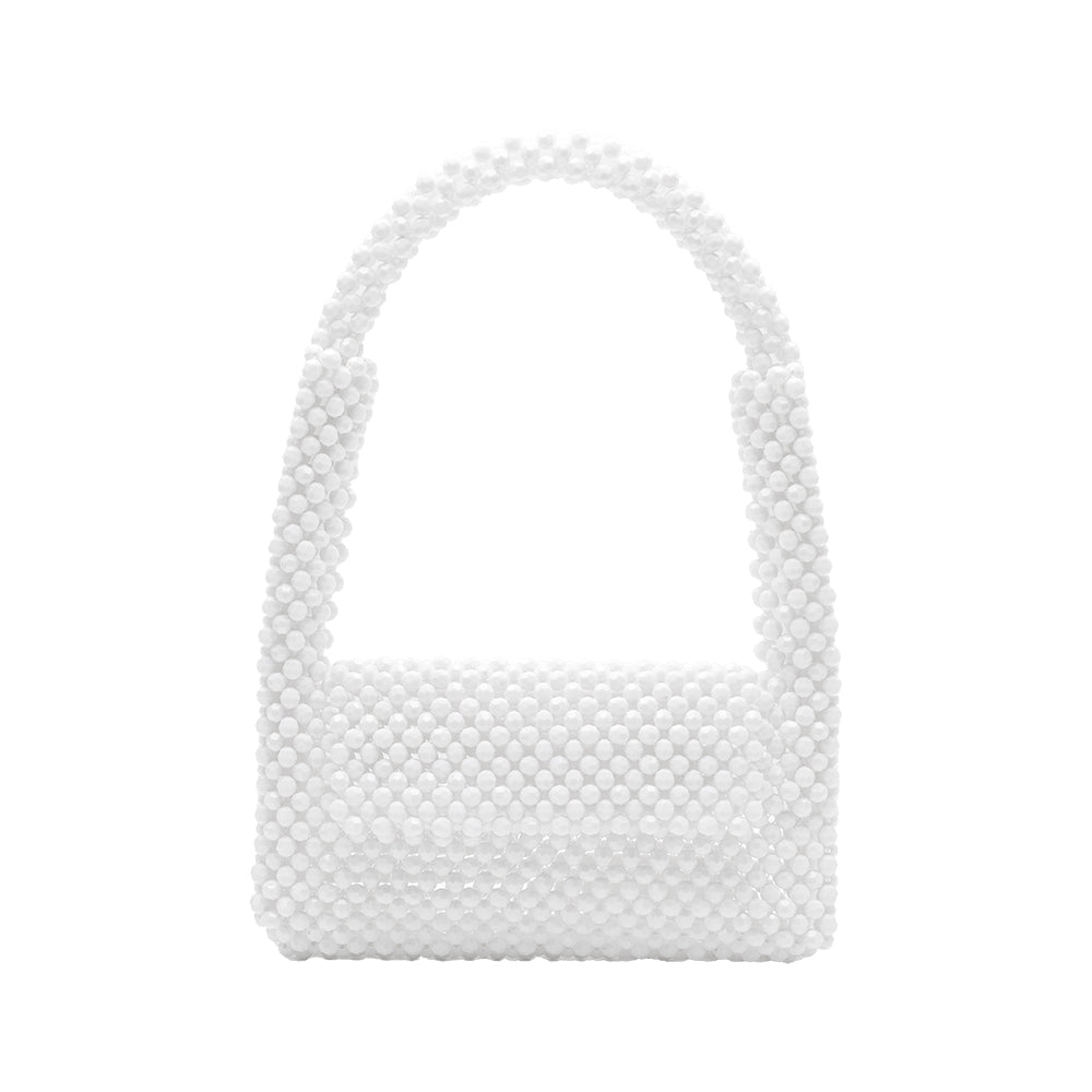 White Tawny Beaded Top Handled Bag - Melie Bianco