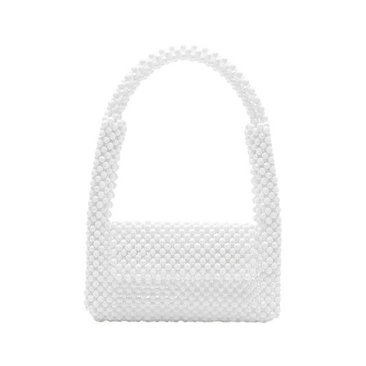 White Tawny Beaded Top Handled Bag - Melie Bianco