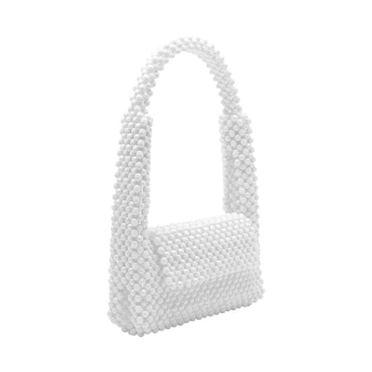 White Tawny Beaded Top Handled Bag - Melie Bianco