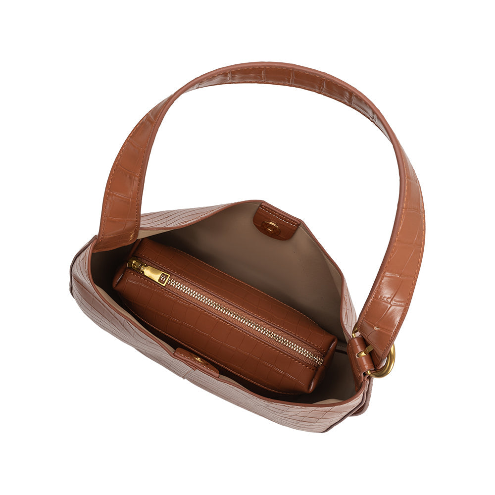 Camel Stefanie Recycled Vegan Leather Shoulder Bag - Melie Bianco