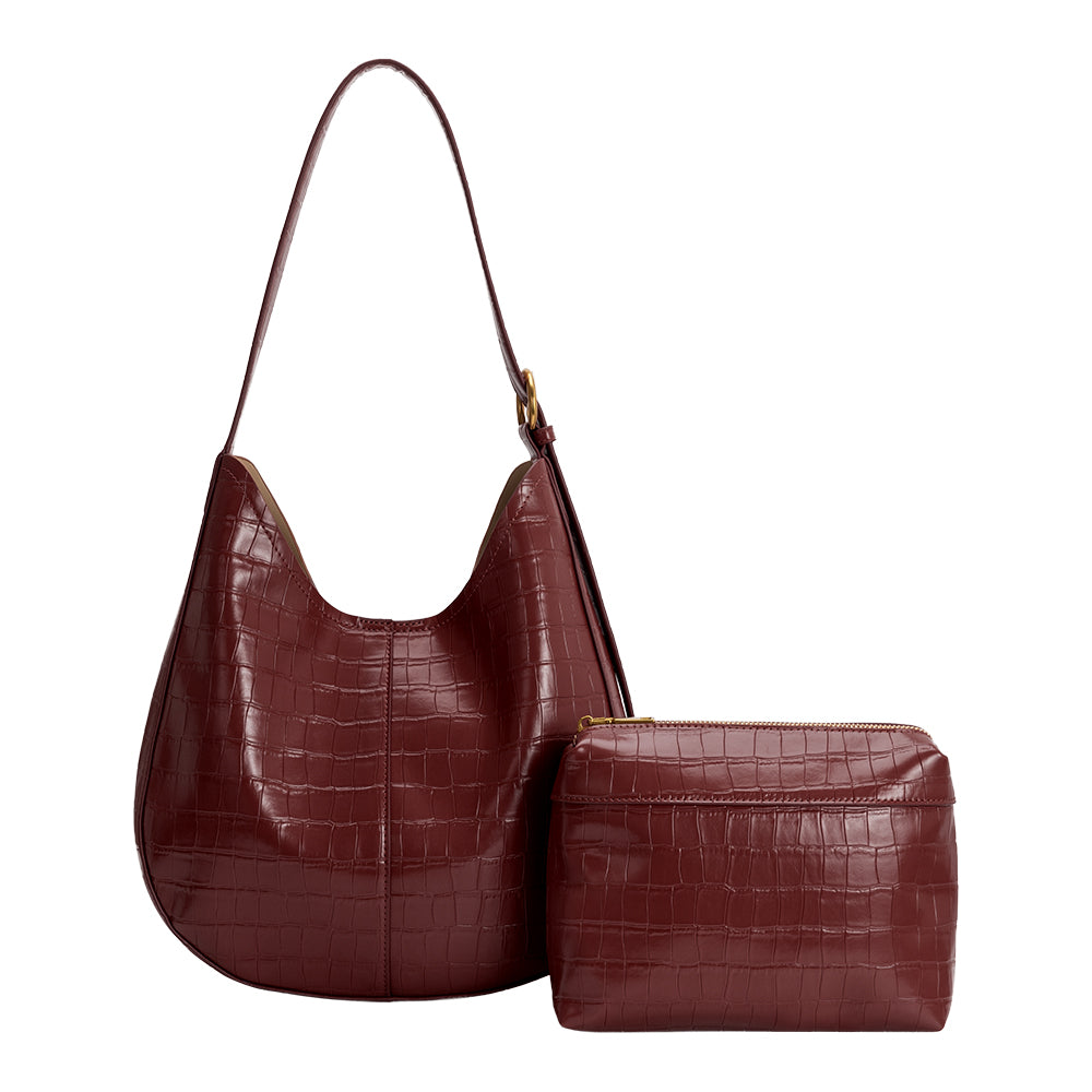 Burgundy Stefanie Recycled Vegan Leather Shoulder Bag - Melie Bianco