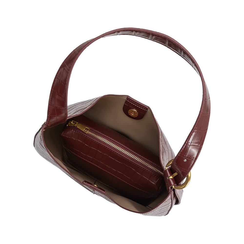 Burgundy Stefanie Recycled Vegan Leather Shoulder Bag - Melie Bianco