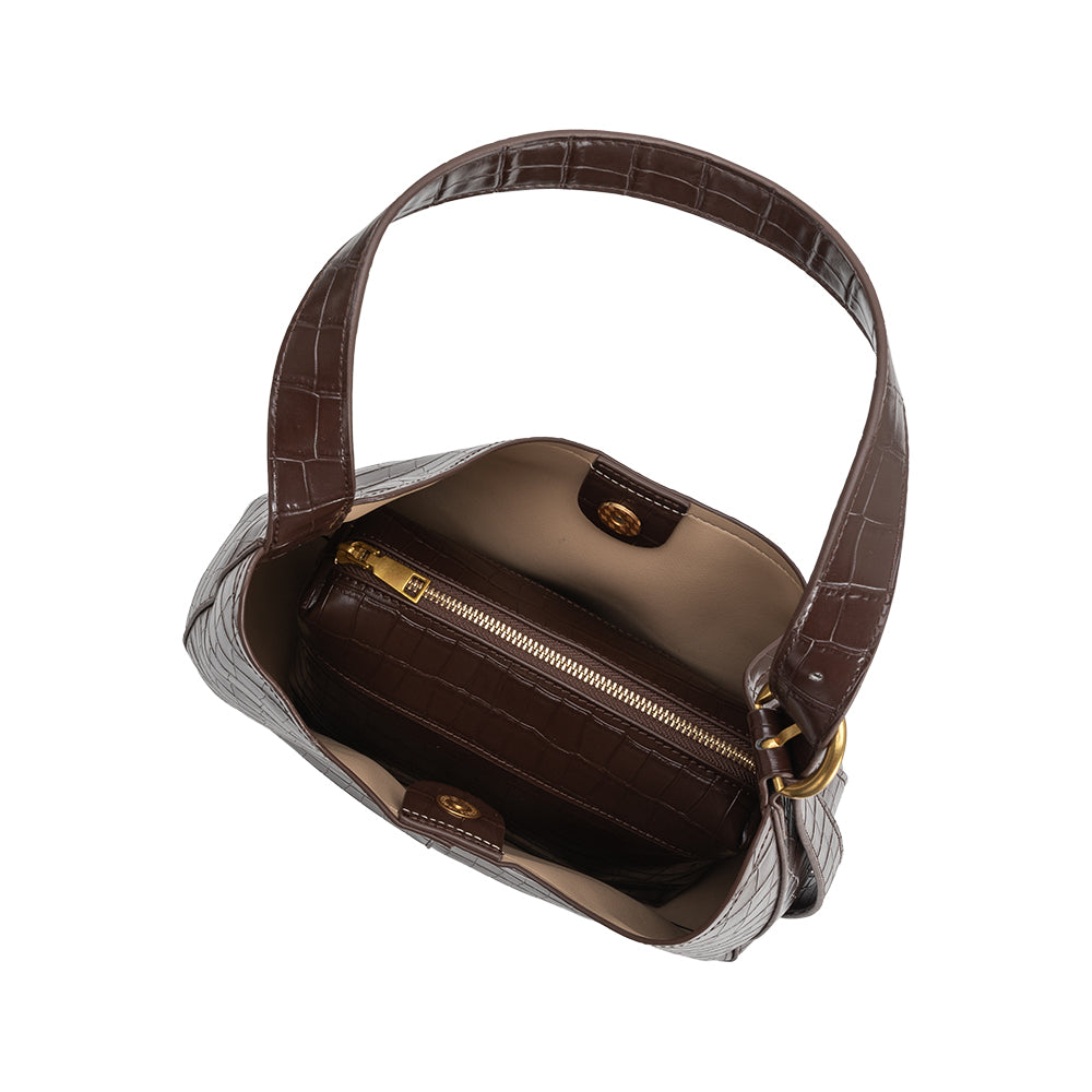 Chocolate Stefanie Recycled Vegan Leather Shoulder Bag - Melie Bianco