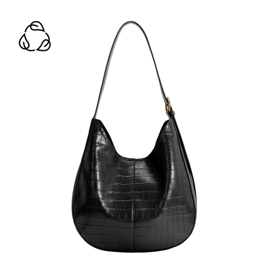 Black Stefanie Recycled Vegan Leather Shoulder Bag - Melie Bianco