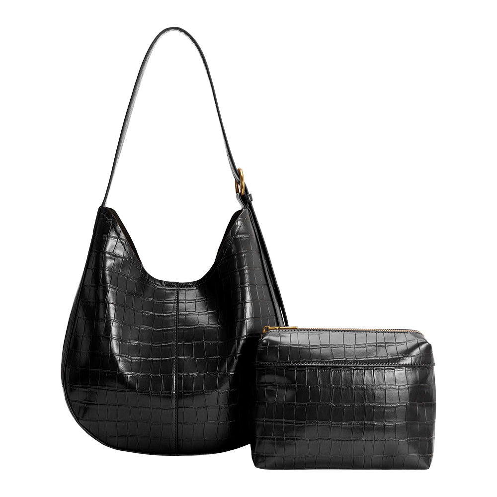 Black Stefanie Recycled Vegan Leather Shoulder Bag - Melie Bianco