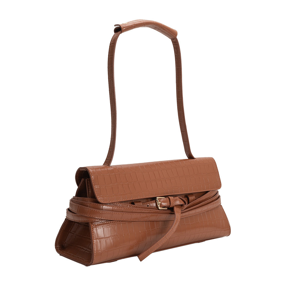 Camel Klarissa Recycled Vegan Leather Shoulder Bag - Melie Bianco