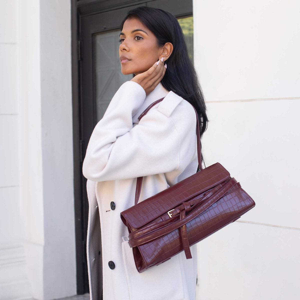Burgundy Klarissa Recycled Vegan Leather Shoulder Bag - Melie Bianco