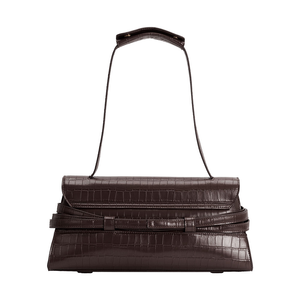 Chocolate Klarissa Recycled Vegan Leather Shoulder Bag - Melie Bianco