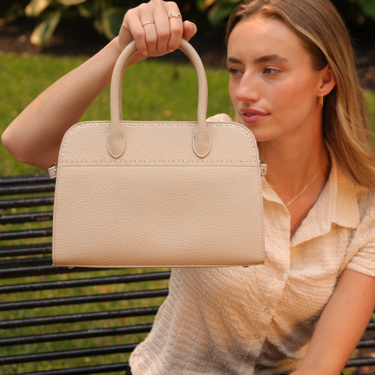 Bone Marlo Recycled Vegan Leather Top Handle Bag - Melie Bianco
