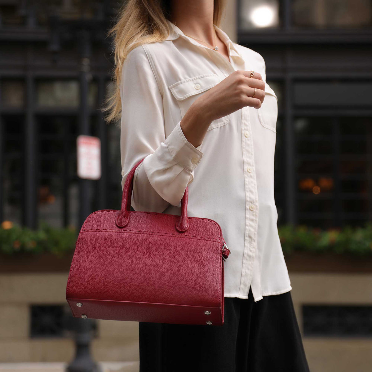 Bone Marlo Recycled Vegan Leather Top Handle Bag - Melie Bianco