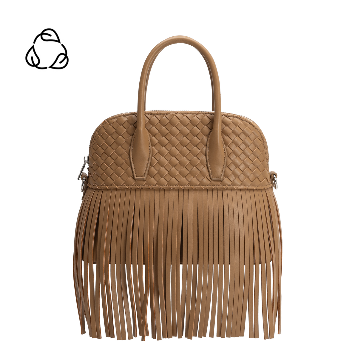 Mocha Halle Fringe Recycled Vegan Leather Top Handle Bag - Melie Bianco