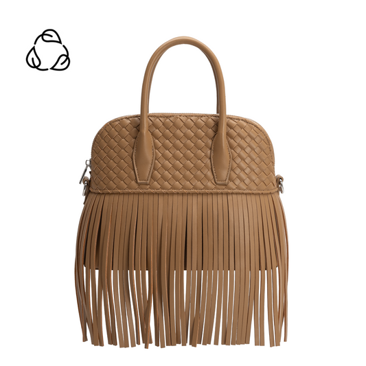 Mocha Halle Fringe Recycled Vegan Leather Top Handle Bag - Melie Bianco
