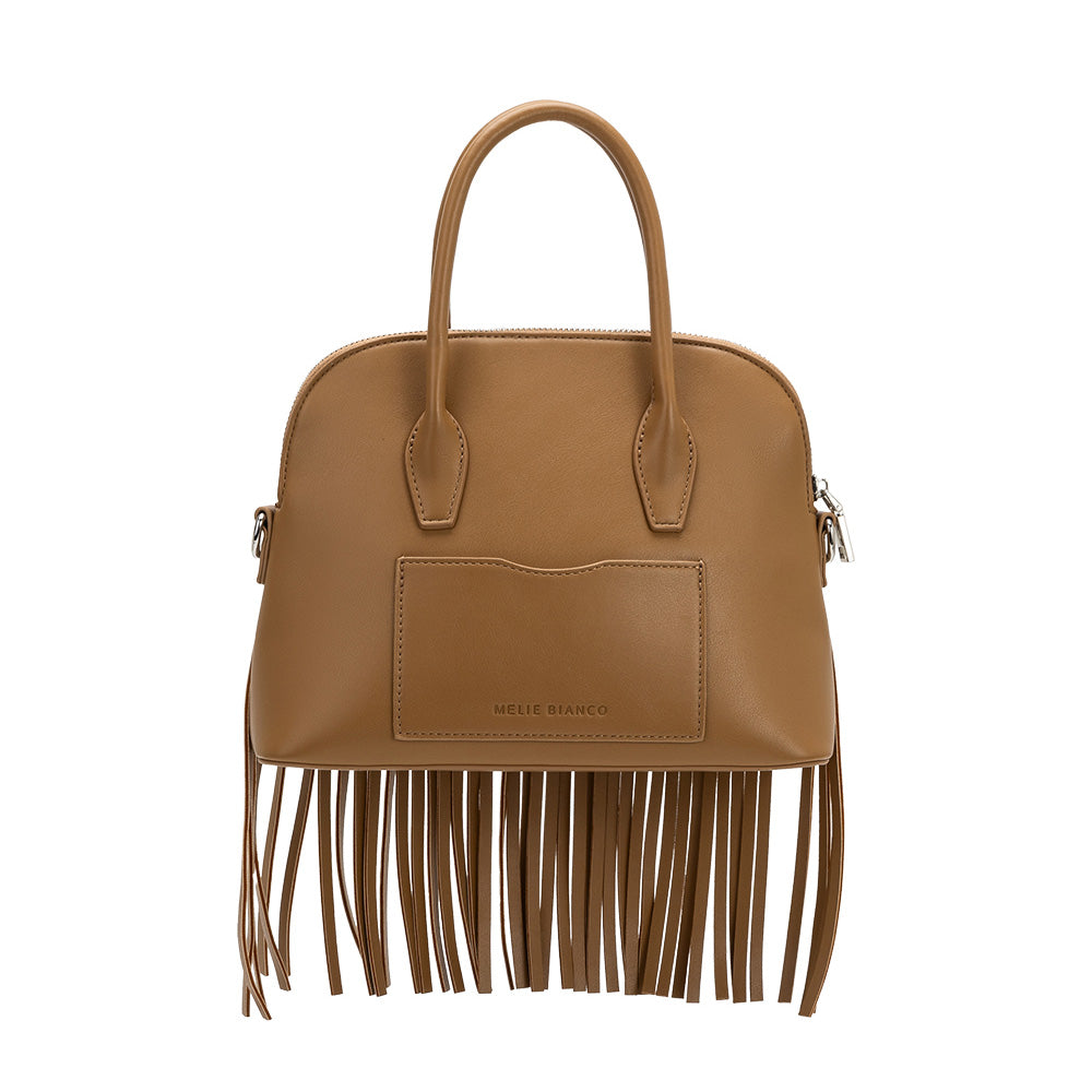Mocha Halle Fringe Recycled Vegan Leather Top Handle Bag - Melie Bianco