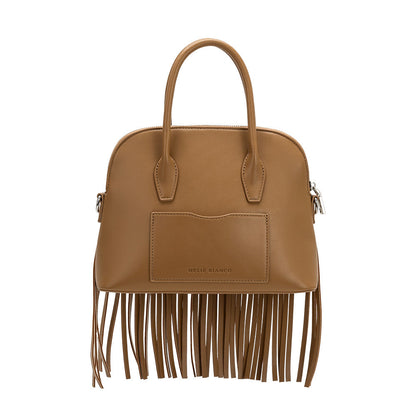 Mocha Halle Fringe Recycled Vegan Leather Top Handle Bag - Melie Bianco
