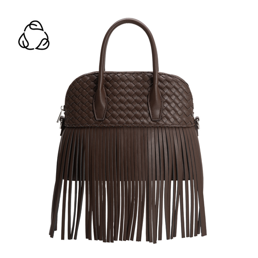 Espresso Halle Fringe Recycled Vegan Leather Top Handle Bag - Melie Bianco