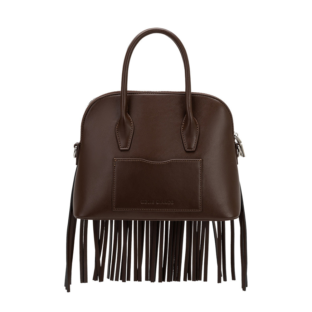Espresso Halle Fringe Recycled Vegan Leather Top Handle Bag - Melie Bianco