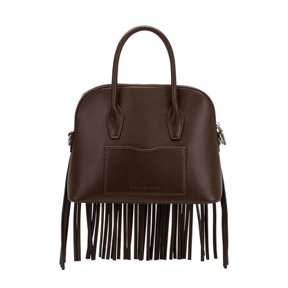 Espresso Halle Fringe Recycled Vegan Leather Top Handle Bag - Melie Bianco