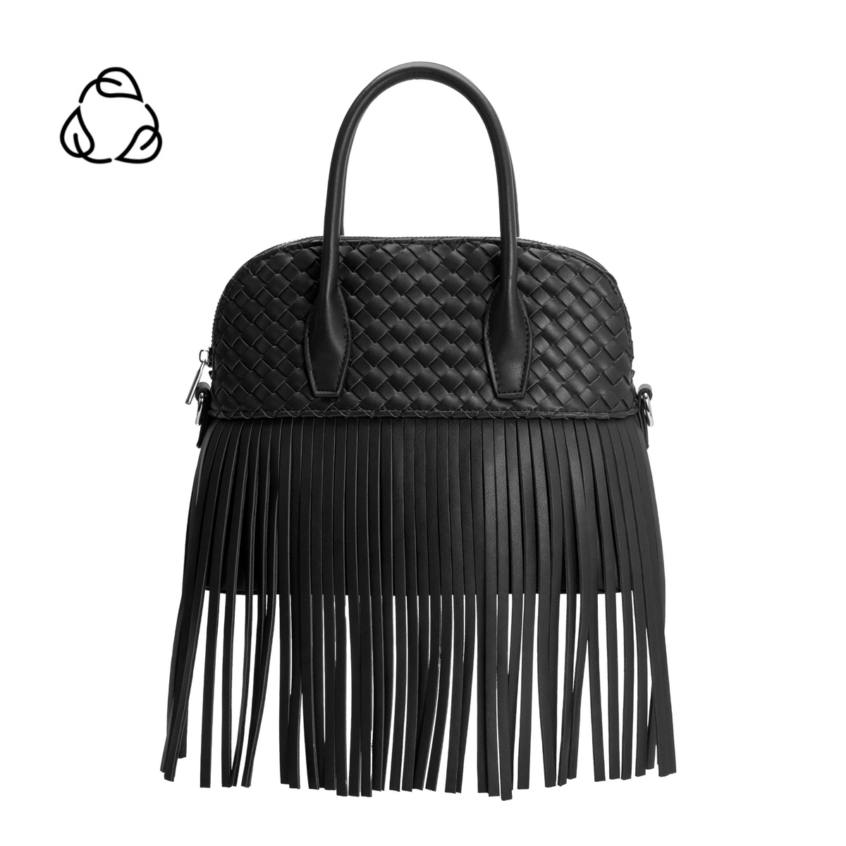 Black Halle Fringe Recycled Vegan Leather Top Handle Bag - Melie Bianco