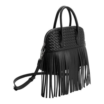 Black Halle Fringe Recycled Vegan Leather Top Handle Bag - Melie Bianco