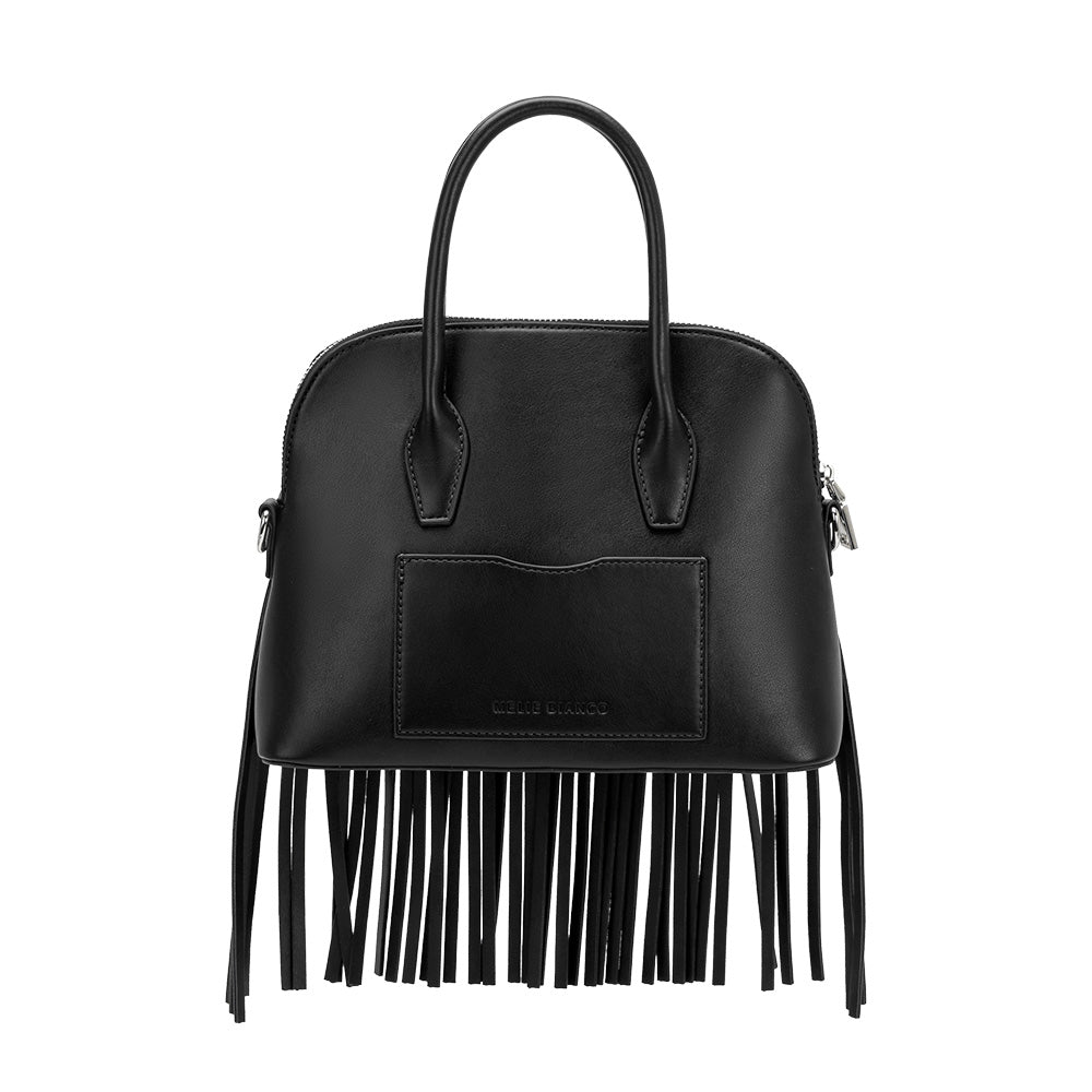 Black Halle Fringe Recycled Vegan Leather Top Handle Bag - Melie Bianco