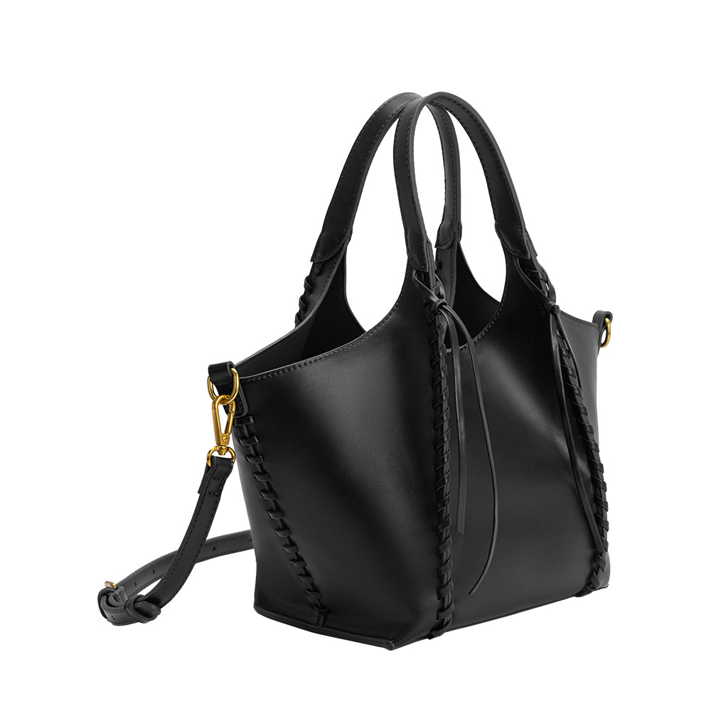 Black Belinda Recycled Vegan Leather Tote Bag - Melie Bianco