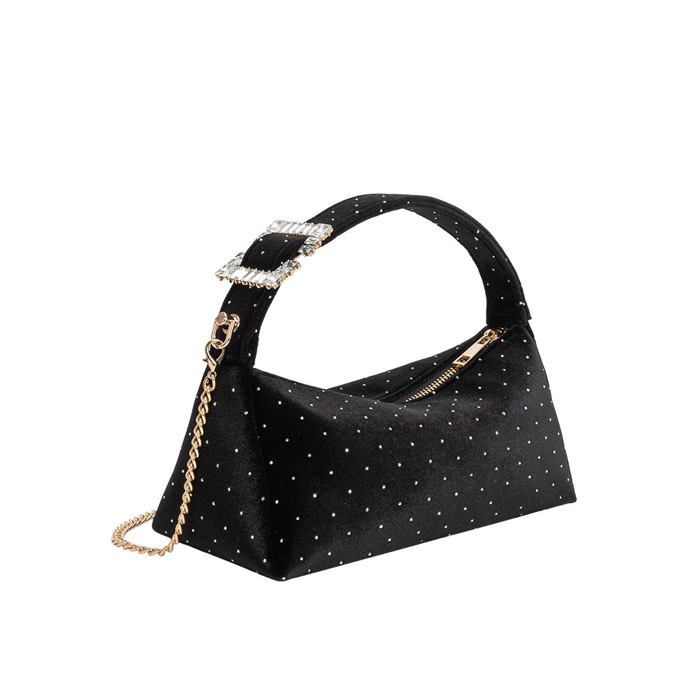 Black Shanice Velvet Crossbody Bag - Melie Bianco