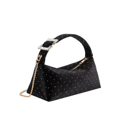 Black Shanice Velvet Crossbody Bag - Melie Bianco