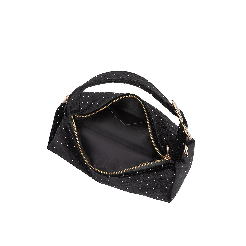 Black Shanice Velvet Crossbody Bag - Melie Bianco