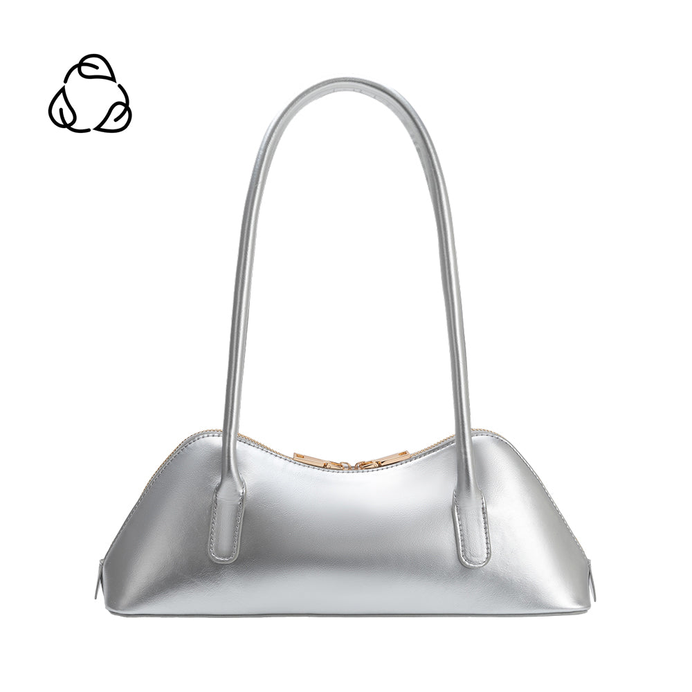 Silver Dakota Recycled Vegan Leather Shoulder Bag - Melie Bianco