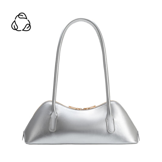 Silver Dakota Recycled Vegan Leather Shoulder Bag - Melie Bianco