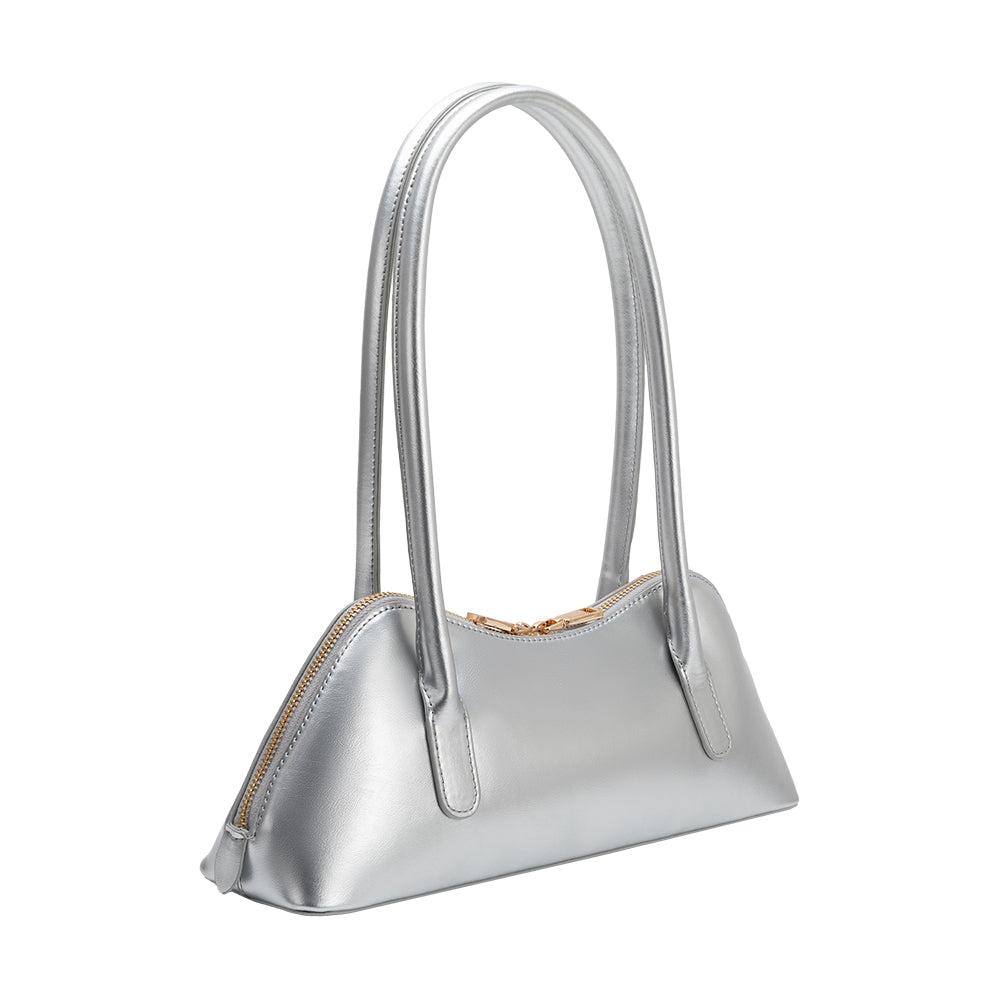 Silver Dakota Recycled Vegan Leather Shoulder Bag - Melie Bianco