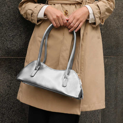 Silver Dakota Recycled Vegan Leather Shoulder Bag - Melie Bianco