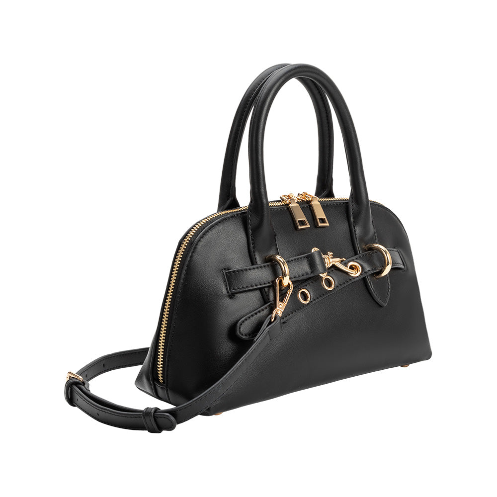 Black Rue Recycled Vegan Leather Top Handle Bag - Melie Bianco