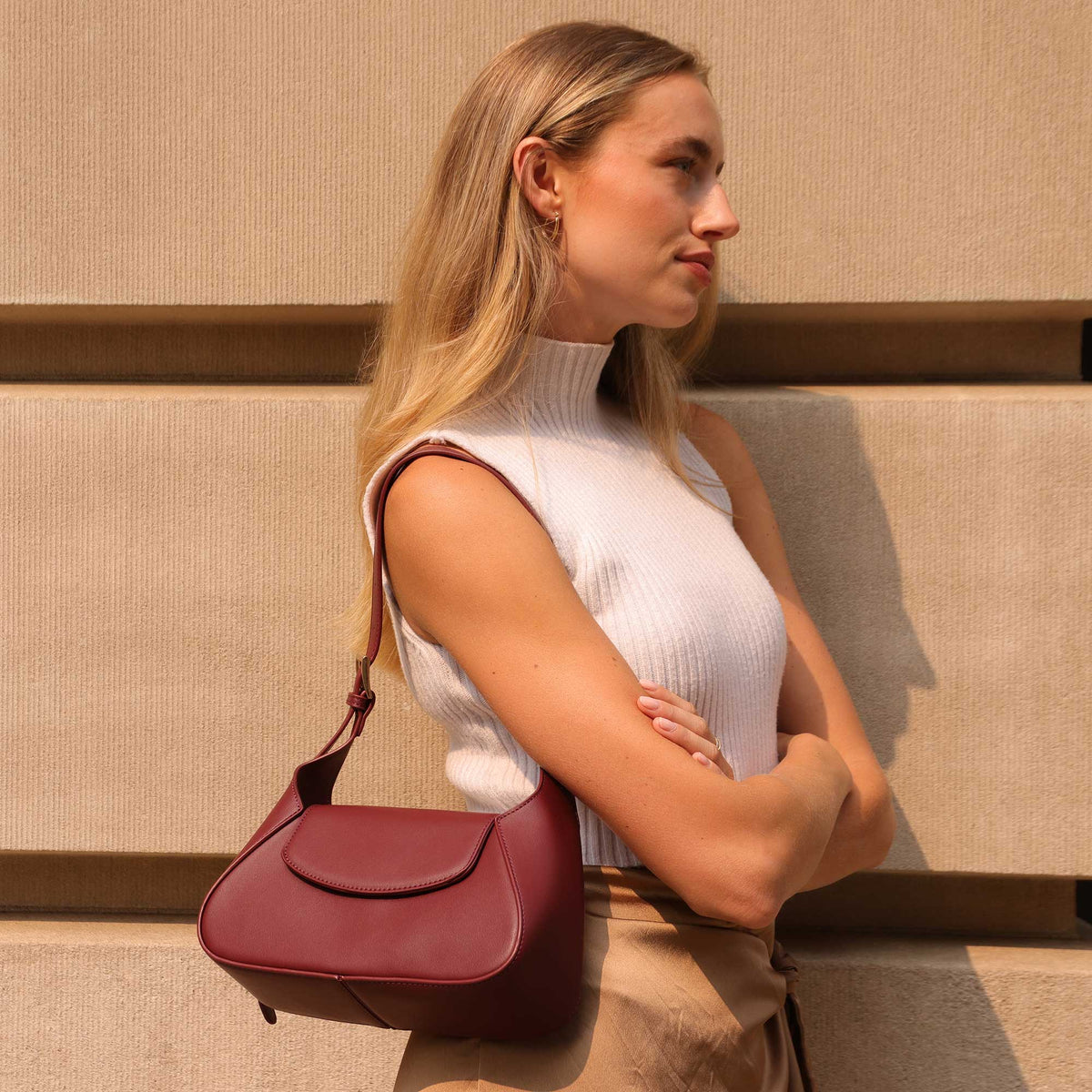 Nude Melody Recycled Vegan Leather Shoulder Bag - Melie Bianco