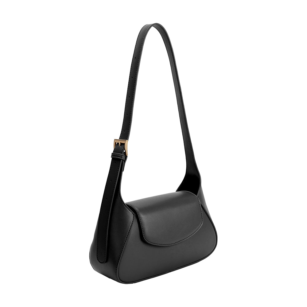 Black Melody Recycled Vegan Leather Shoulder Bag - Melie Bianco