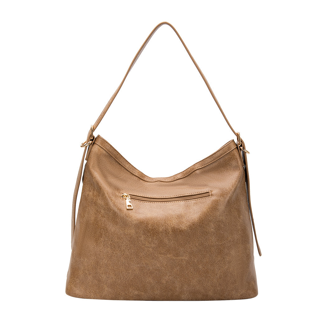Tan Sloane Distressed Recycled Vegan Leather Shoulder Bag - Melie Bianco