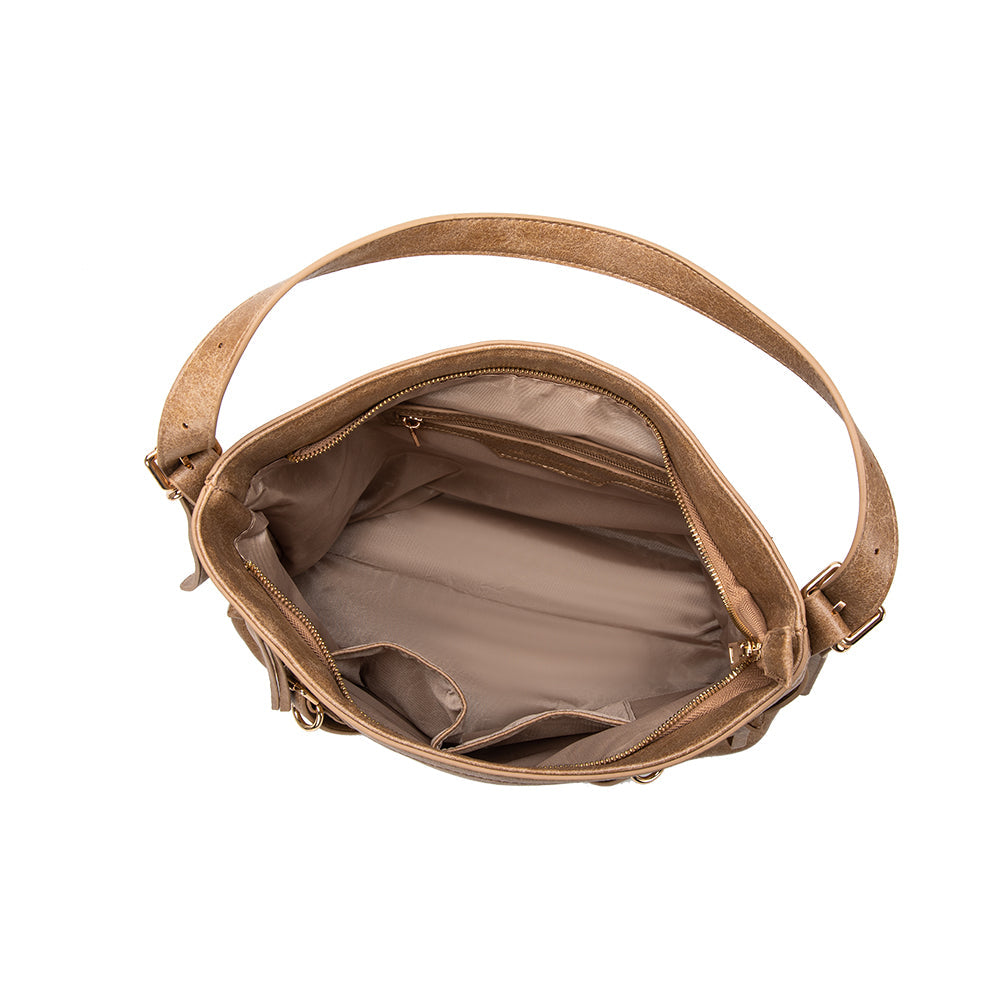 Tan Sloane Distressed Recycled Vegan Leather Shoulder Bag - Melie Bianco