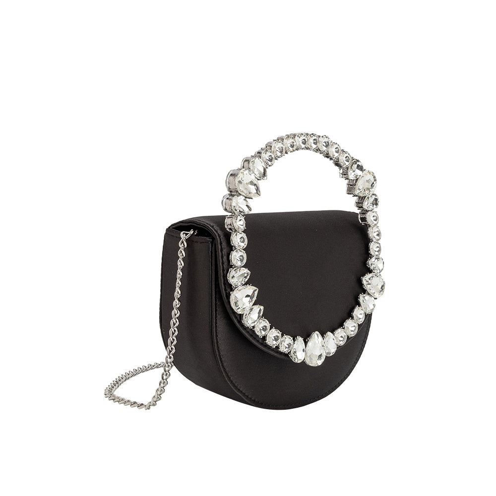 Black Trudie Satin Crossbody Bag - Melie Bianco