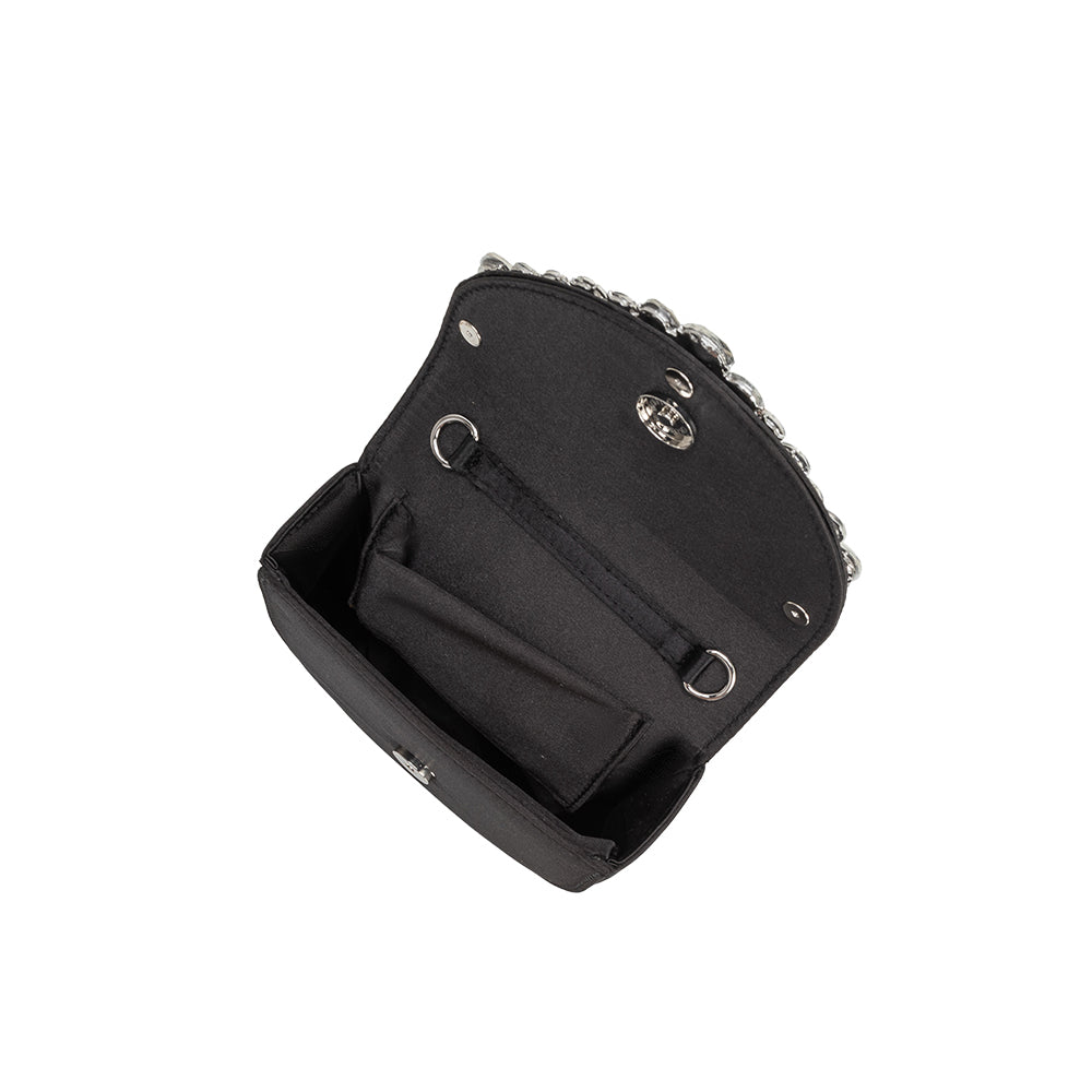 Black Trudie Satin Crossbody Bag - Melie Bianco