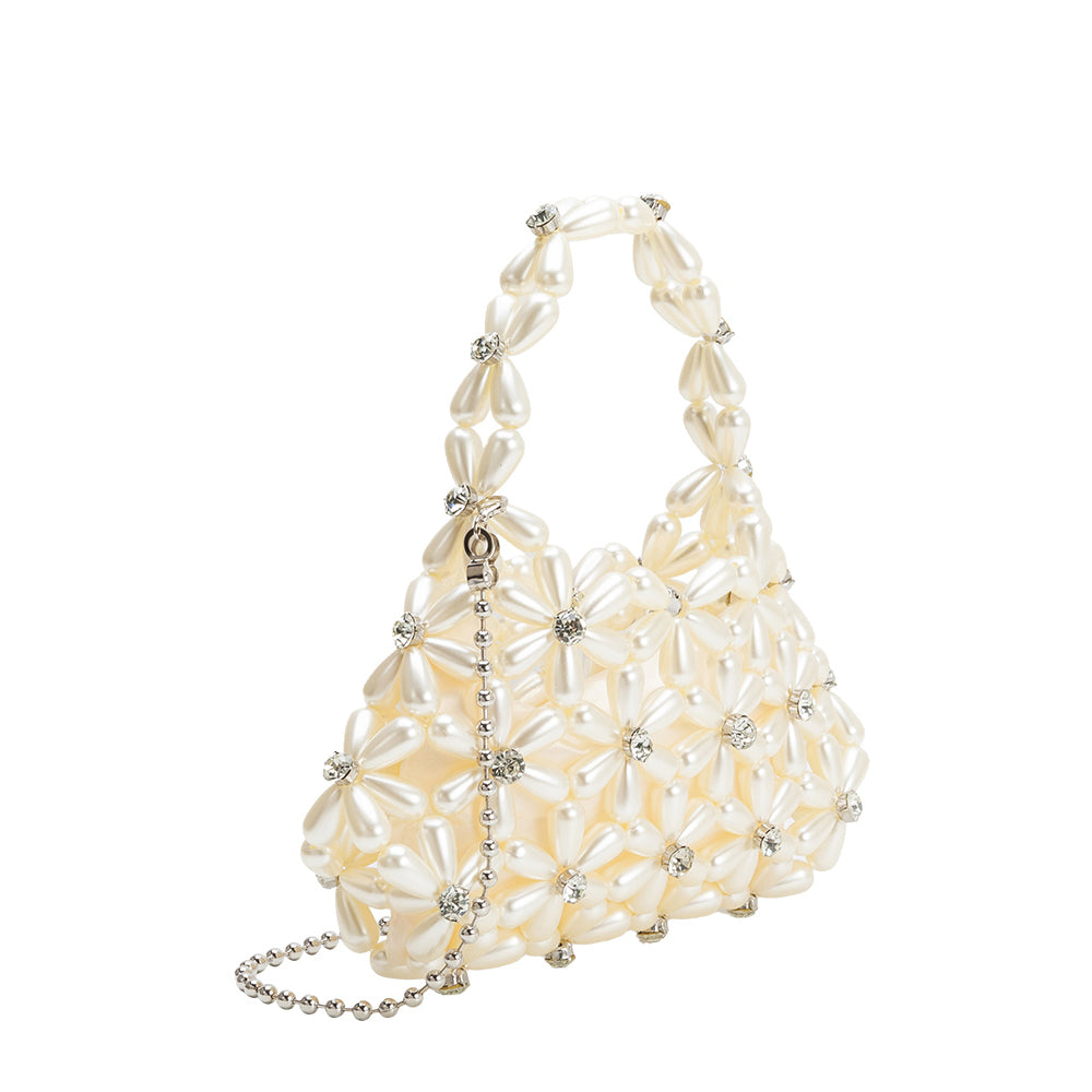 Pearl Lulu Faux Pearl Beaded Top Handle Bag - Melie Bianco