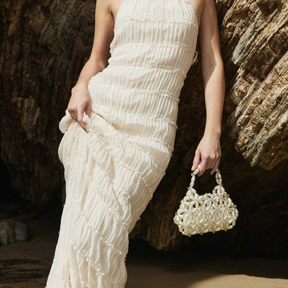 Pearl Lulu Faux Pearl Beaded Top Handle Bag - Melie Bianco
