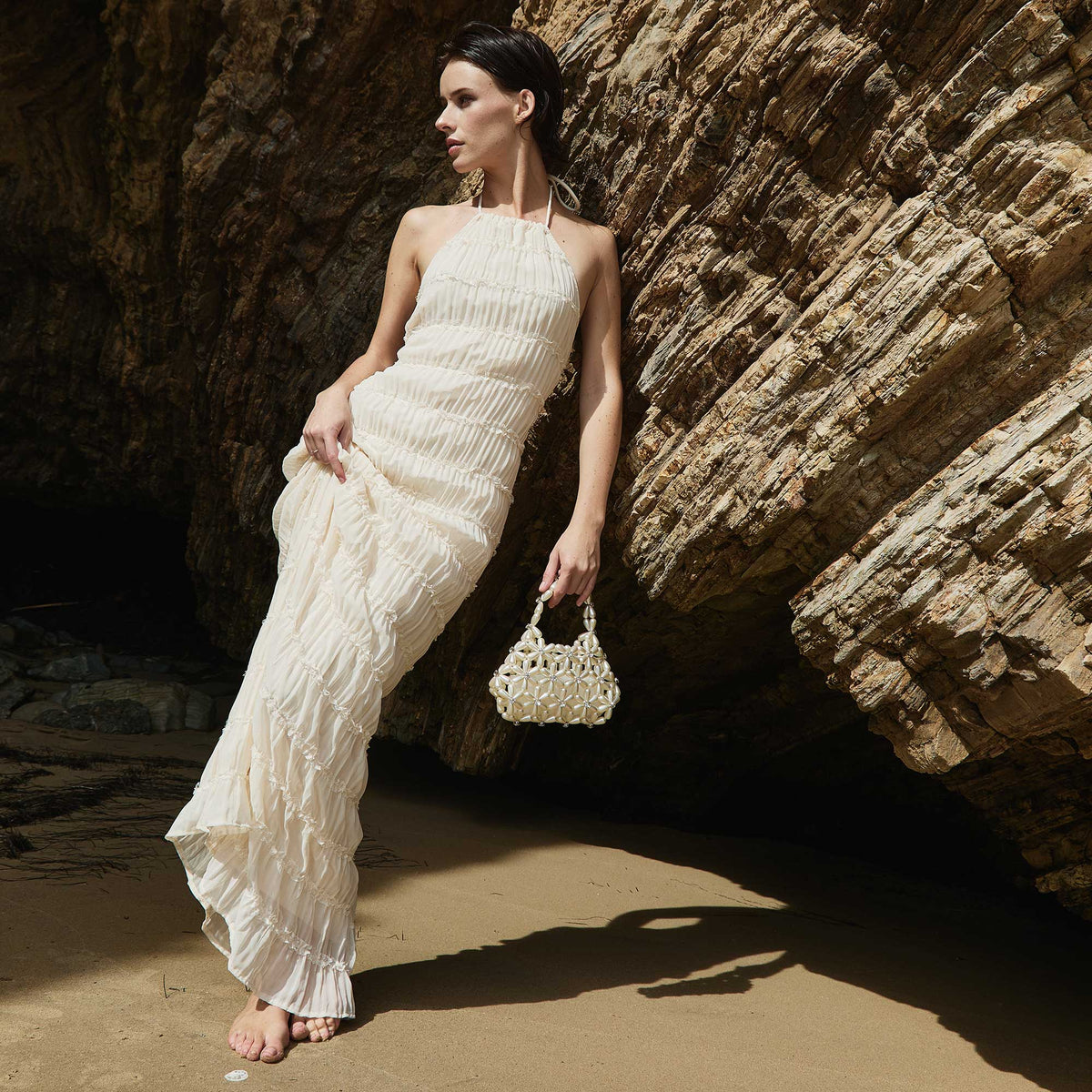 Pearl Lulu Faux Pearl Beaded Top Handle Bag - Melie Bianco