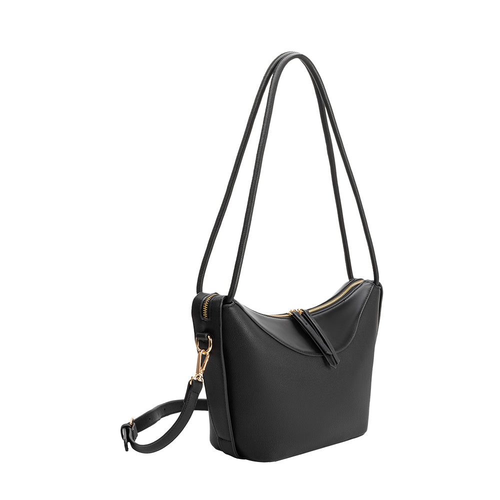 Black Wesley Recycled Vegan Leather Shoulder Bag - Melie Bianco