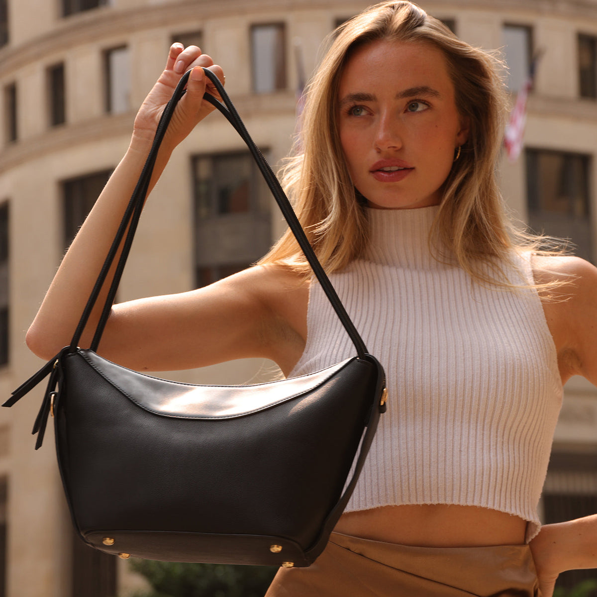 Black Wesley Recycled Vegan Leather Shoulder Bag - Melie Bianco
